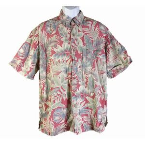 Cooke Street Button Down Mens XL Red Tropical Floral Hawaiian Shirt